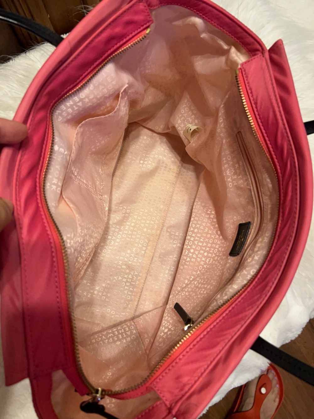 kate spade Hot Pink nylon with Black  leather Handles tote bag - Picture 5 of 16